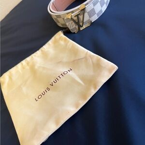 Louis Vuitton Damier Azur Canvas Belt with Gold LV Buckle